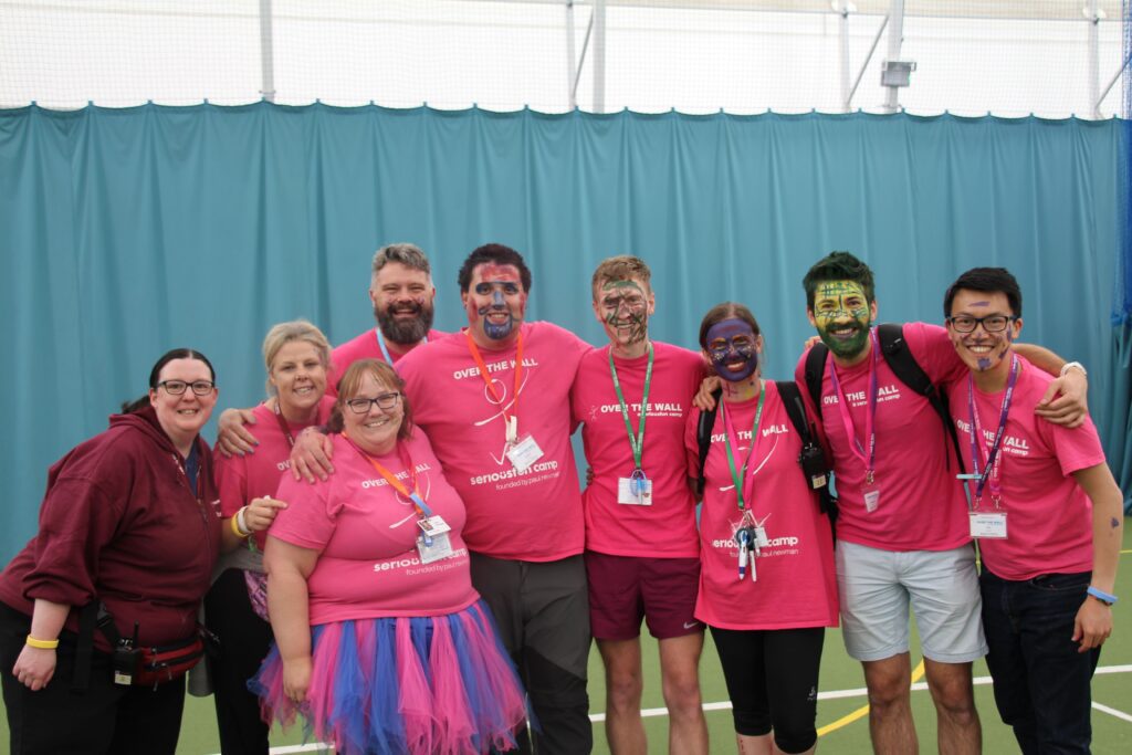 clinical team in pink t shirts at residential activity camp