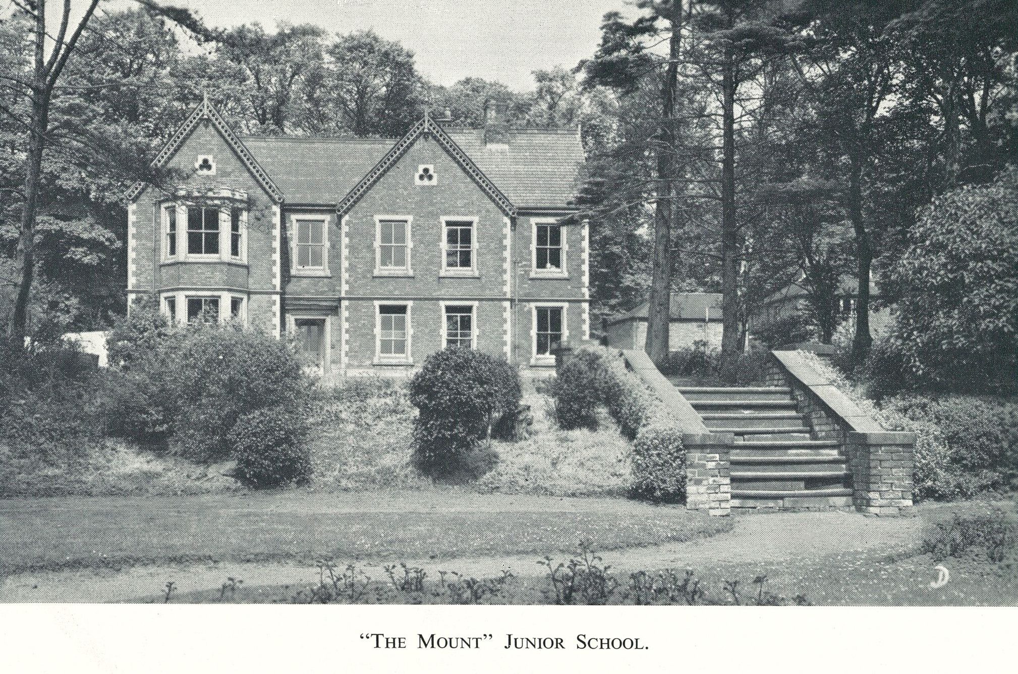 Black and white photo of an old school building called the Mount at Ockbrook