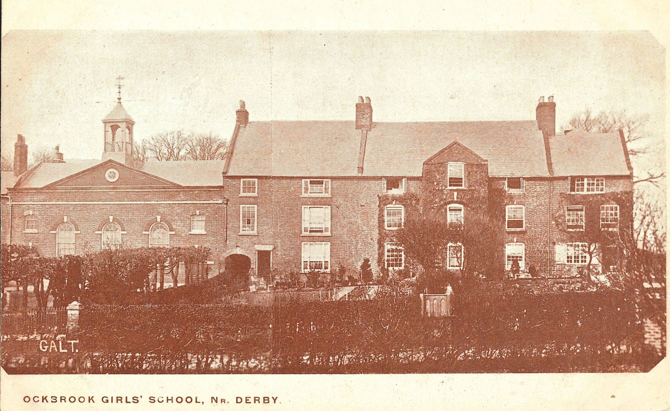 Black and white photo of an old school building at Ockbrook School