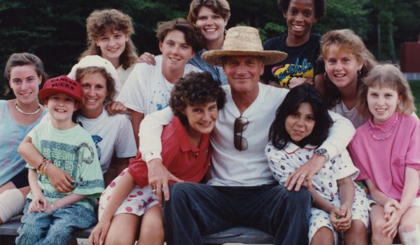 Paul Newman and campers at Hole in the wall gang
